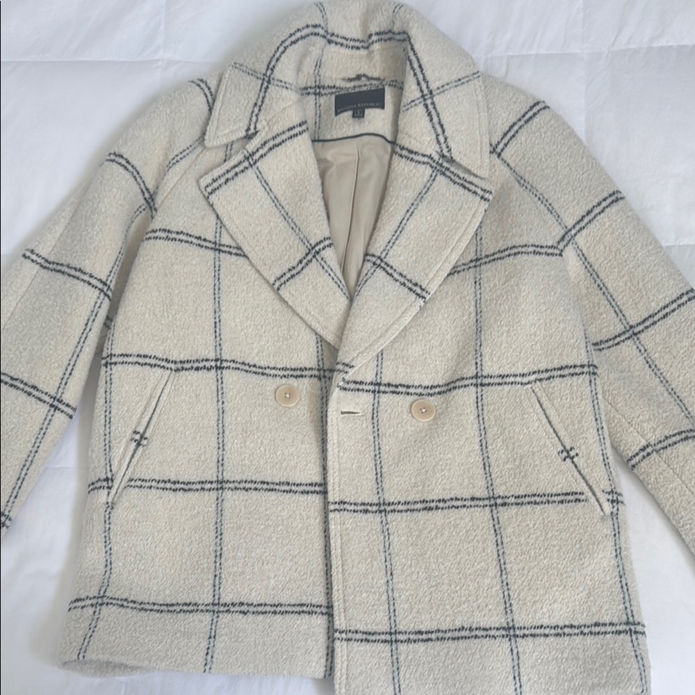 Banana Republic Off White Cream Plaid Jacket